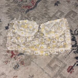 Zara White and Yellow Floral Crop Top